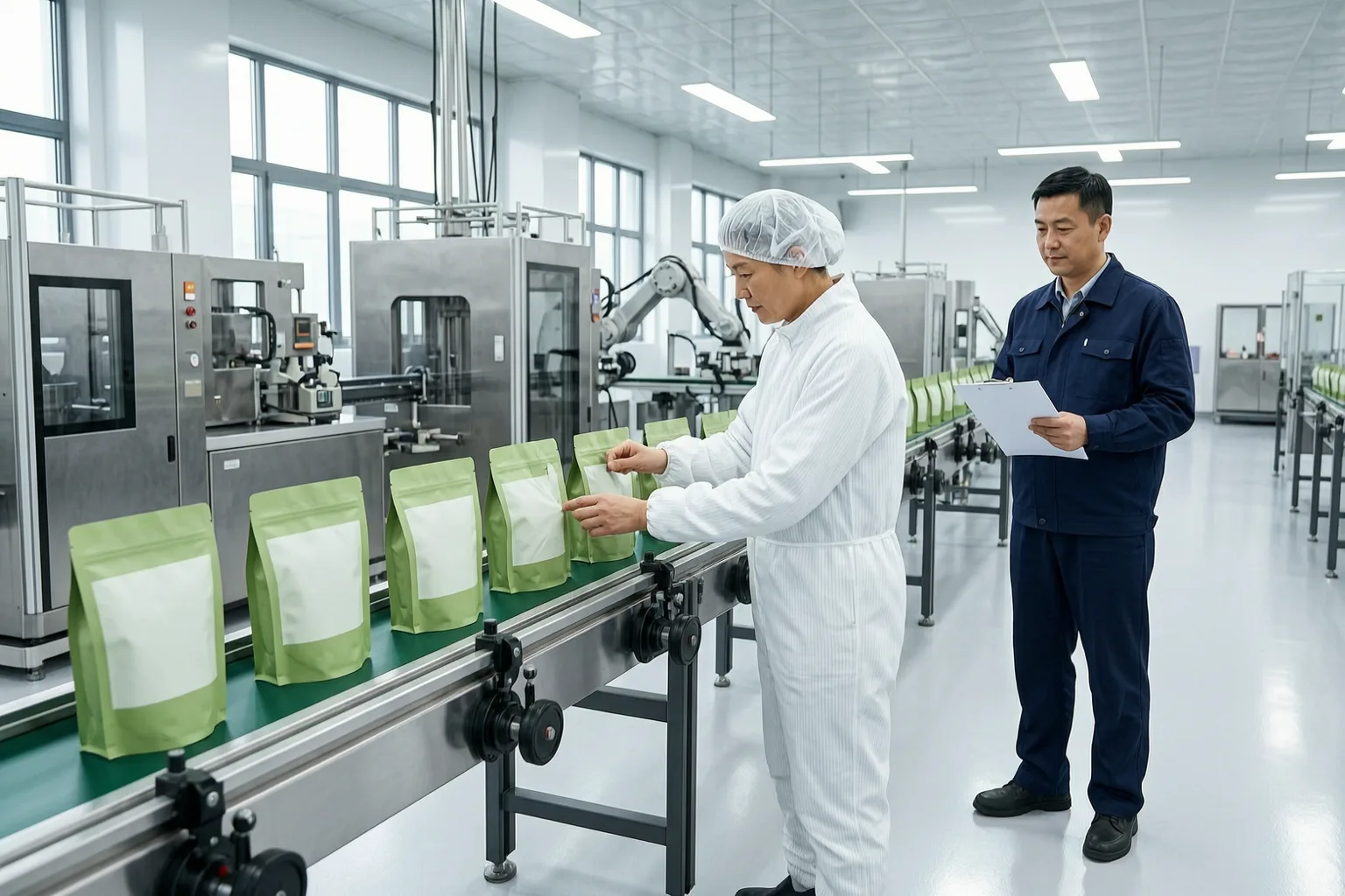 Pet food production team preparing the approved product for manufacturing
